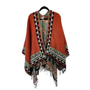 Andrew Marc New York Cape Sweater Marc New York Woven Shawl OS One SIze Brown